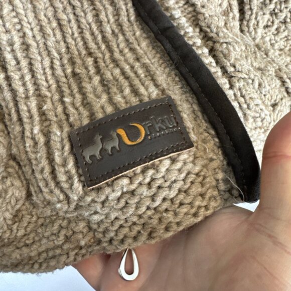 Urku Ecuador Wool Cotton Knit Jacket Fleece Lined Faux Fur Hood Women’s M - Picture 4 of 9